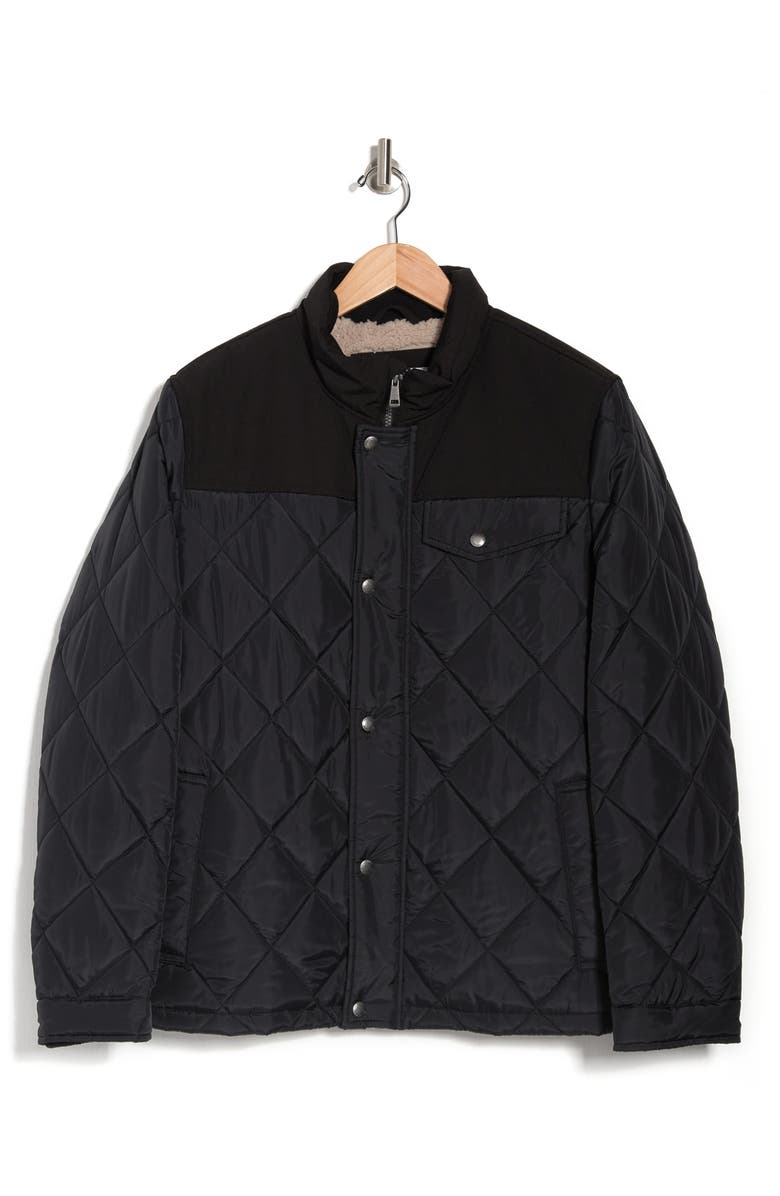 Cole Haan Signature COLE HAAN Mixed Media Faux Shearling Lined Diamond Quilted Jacket, Alternate, color, Black