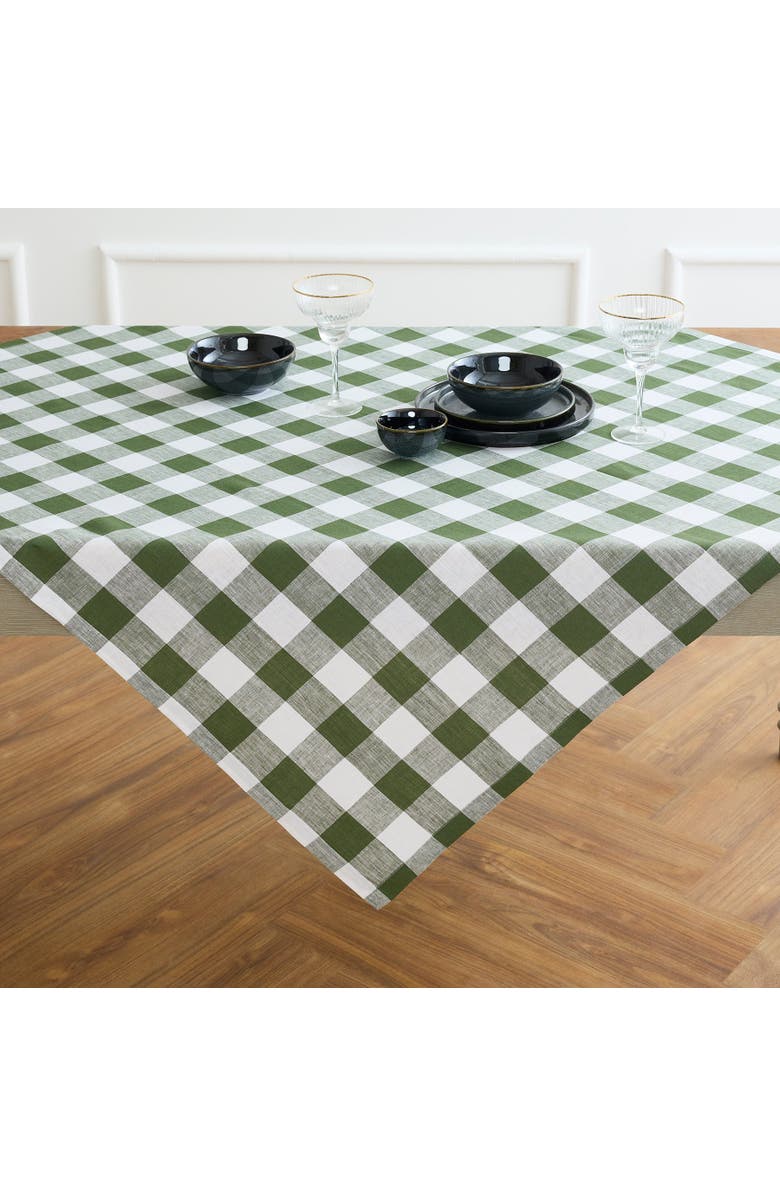 Solino Home Linen Table Throw 52 x 52 Inch for Dining Table, Holiday and Everyday Table Decor - Buffalo Check, Main, color, Olive And White