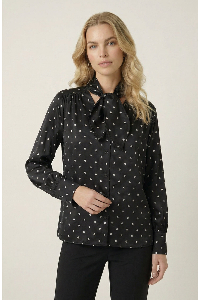 Polka Dot Tie Neck Blouse, Main, color, Black
