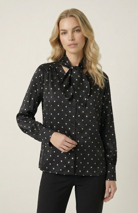 Polka Dot Tie Neck Blouse