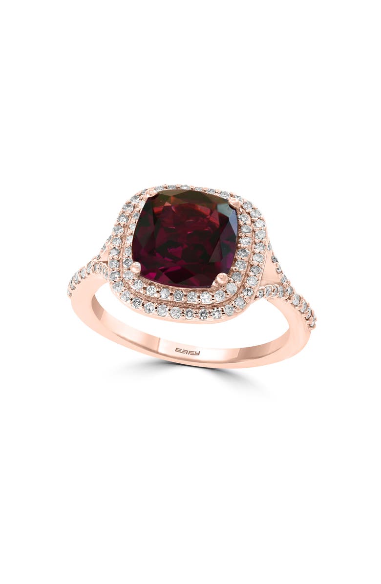EFFY 14K Rose Gold Cushion Cut Rhodolite Diamond Halo Ring - 0.39ct., Main, color, 