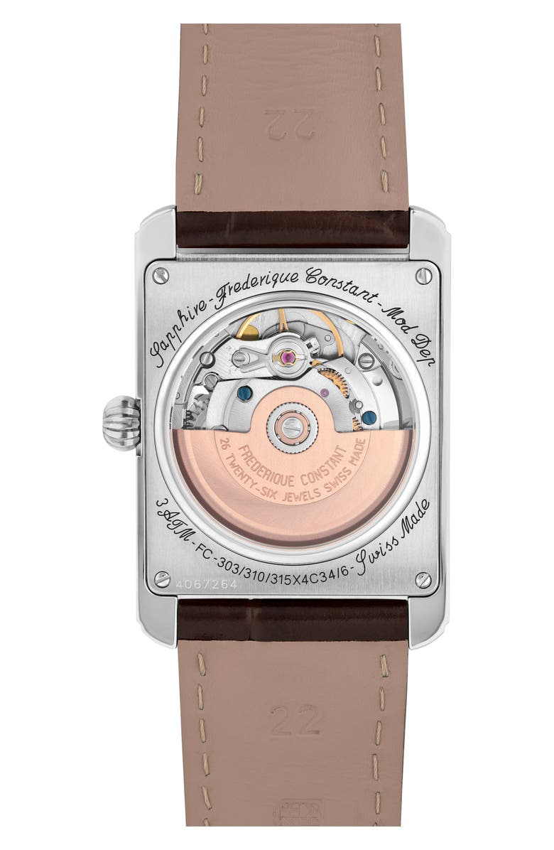 FREDERIQUE CONSTANT Classics Carrée Automatic Tank Leather Strap Watch, 30mm x 42.3mm, Alternate, color, Brown