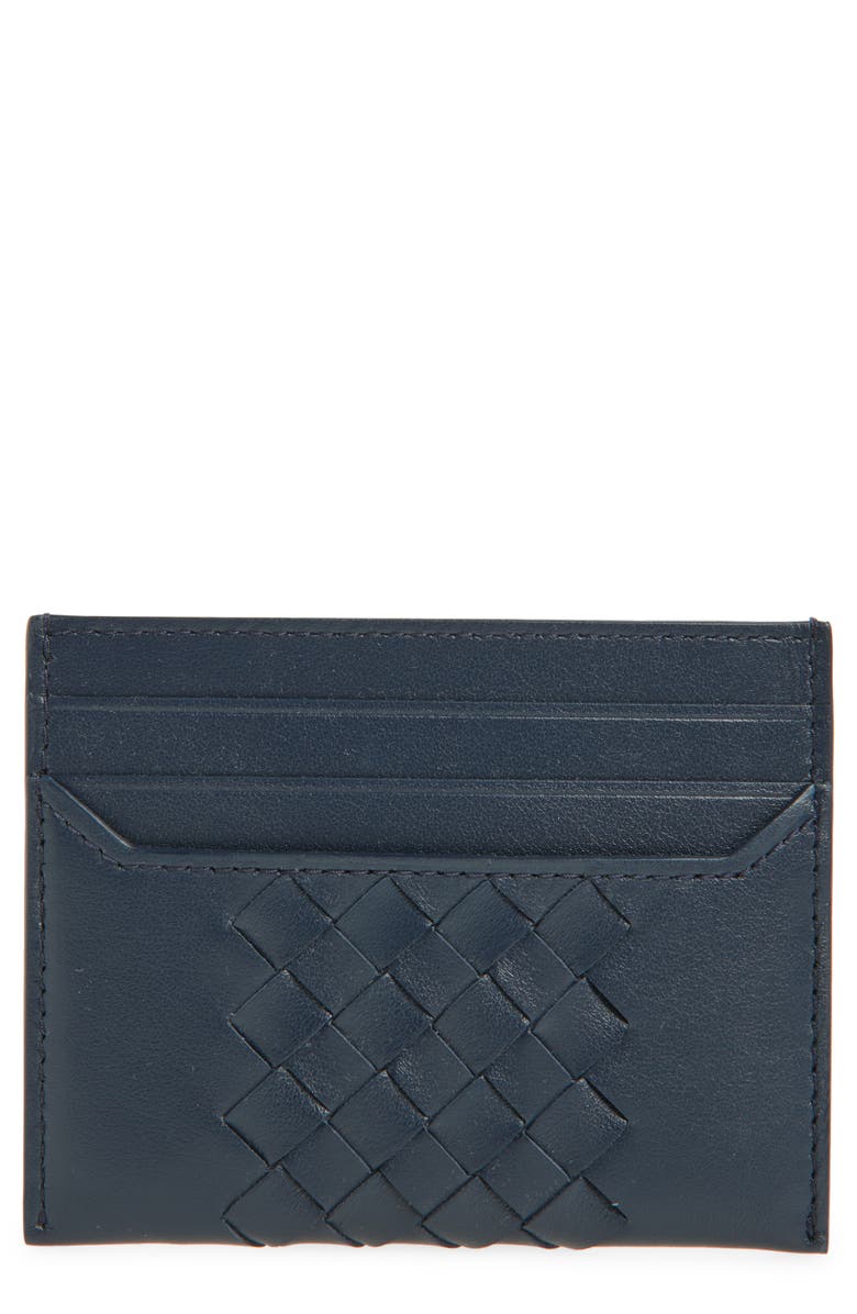 Bottega Veneta Piccolo Intrecciato Leather Card Case, Main, color, Neptune