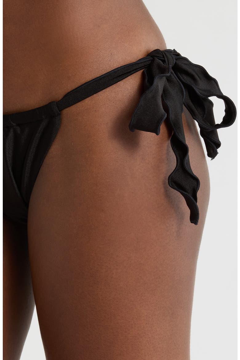 Lettuce Edge Ruched Tie Side Bikini Bottoms, Alternate, color, TWILIGHT BLACK
