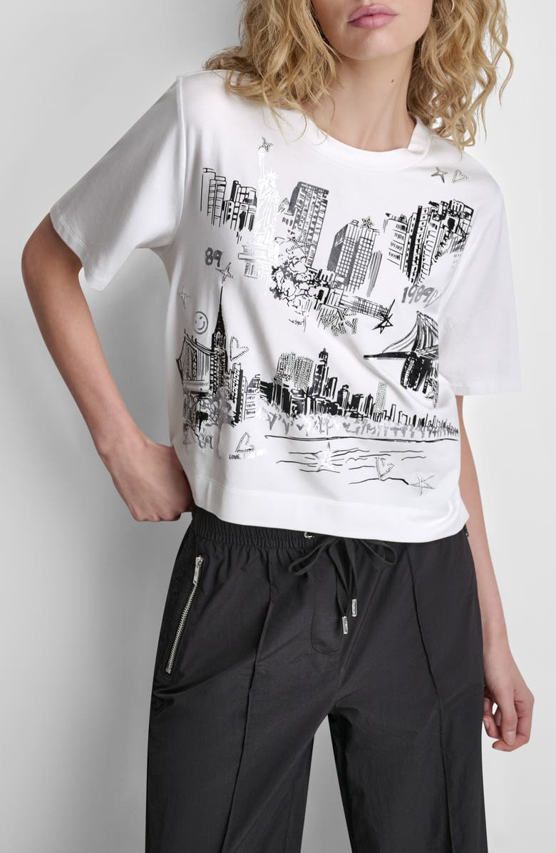 DKNY New York Toile Cotton Blend T-Shirt, Main, color,