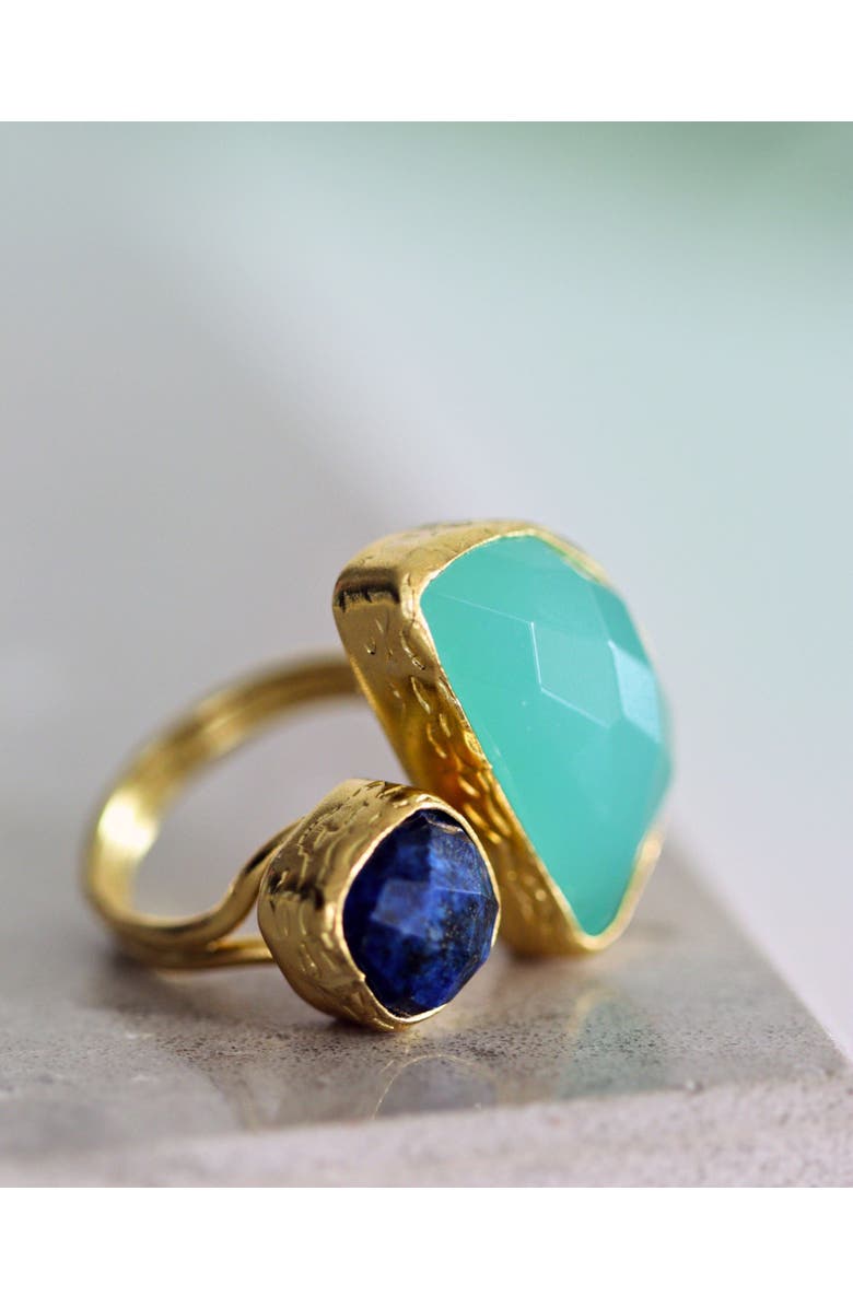 Ottoman Hands Avery Lapis and Aqua Chalcedony Cocktail Ring, Alternate, color, Gold