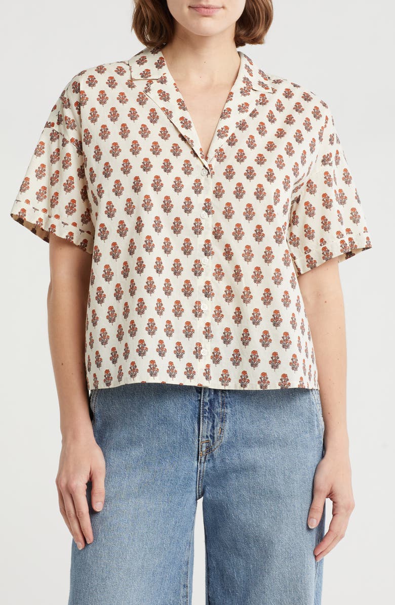 Melrose and Market Camp Shirt, Main, color, Ivory- Pink Sienna Black Print