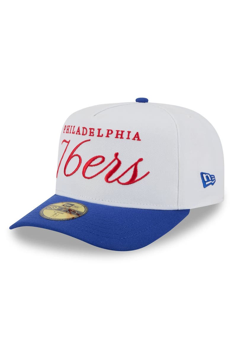 New Era Men's New Era White/Royal Philadelphia 76ers 2025 NBA Draft A-Frame 59FIFTY Fitted Hat, Alternate, color, White