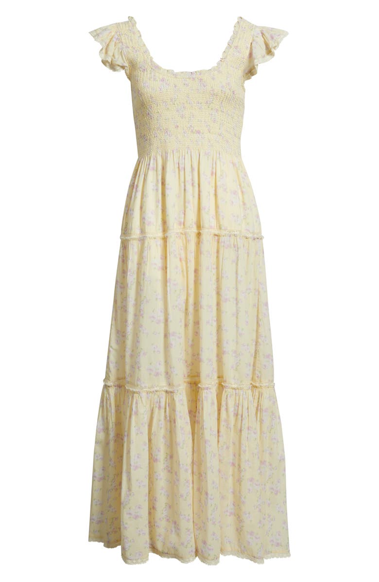 LoveShackFancy Chessie Floral Tiered Midi dress, Alternate, color, 