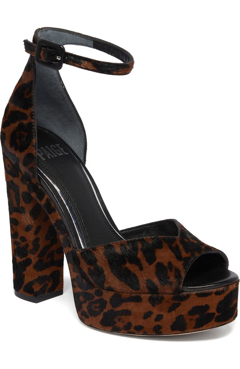 PAIGE Camryn Genuine Calf Hair Platform Ankle Strap Sandal, Main, color, Leopard