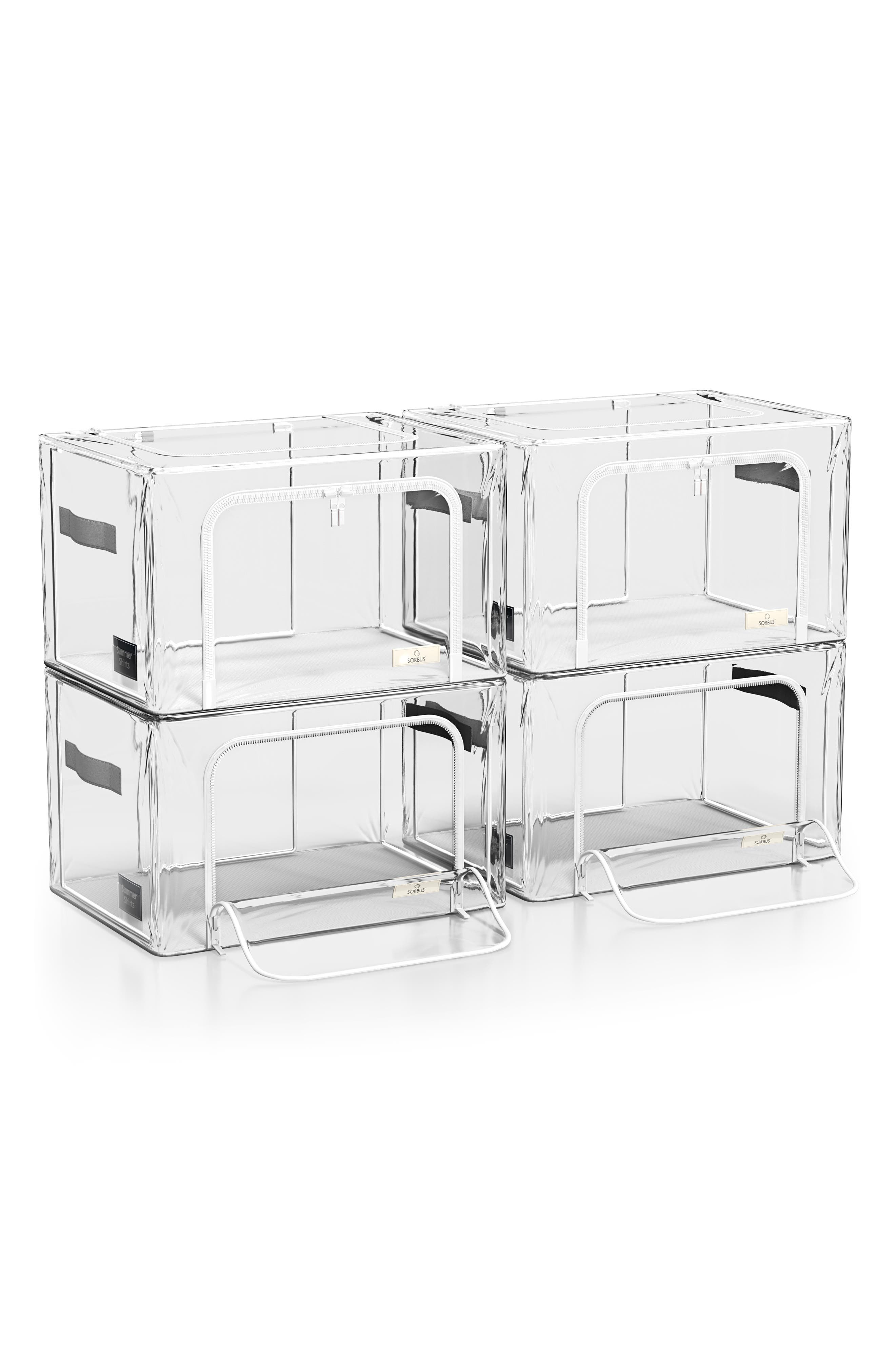 Set of 4 Stackable Foldable Clear Storage Bins