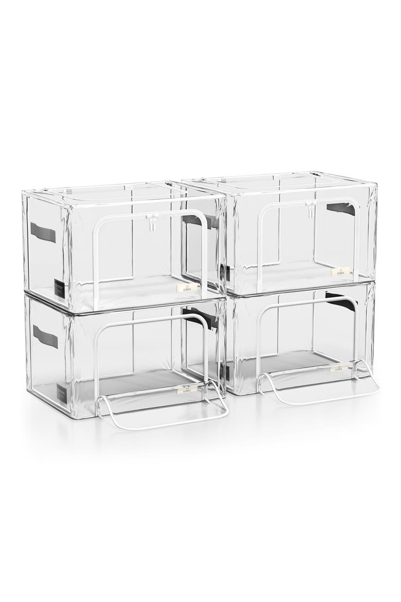 Set of 4 Stackable Foldable Clear Storage Bins, Main, color, NO COLOR