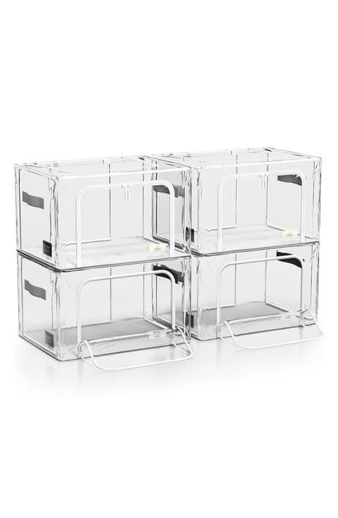 Set of 4 Stackable Foldable Clear Storage Bins