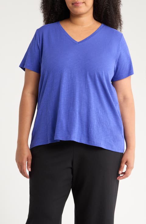 Easy V-Neck Organic Cotton Slub T-Shirt (Plus)