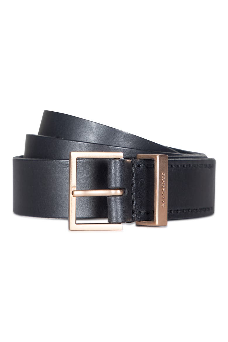 Leather Belt, Main, color, BLACK/WARM BRASS