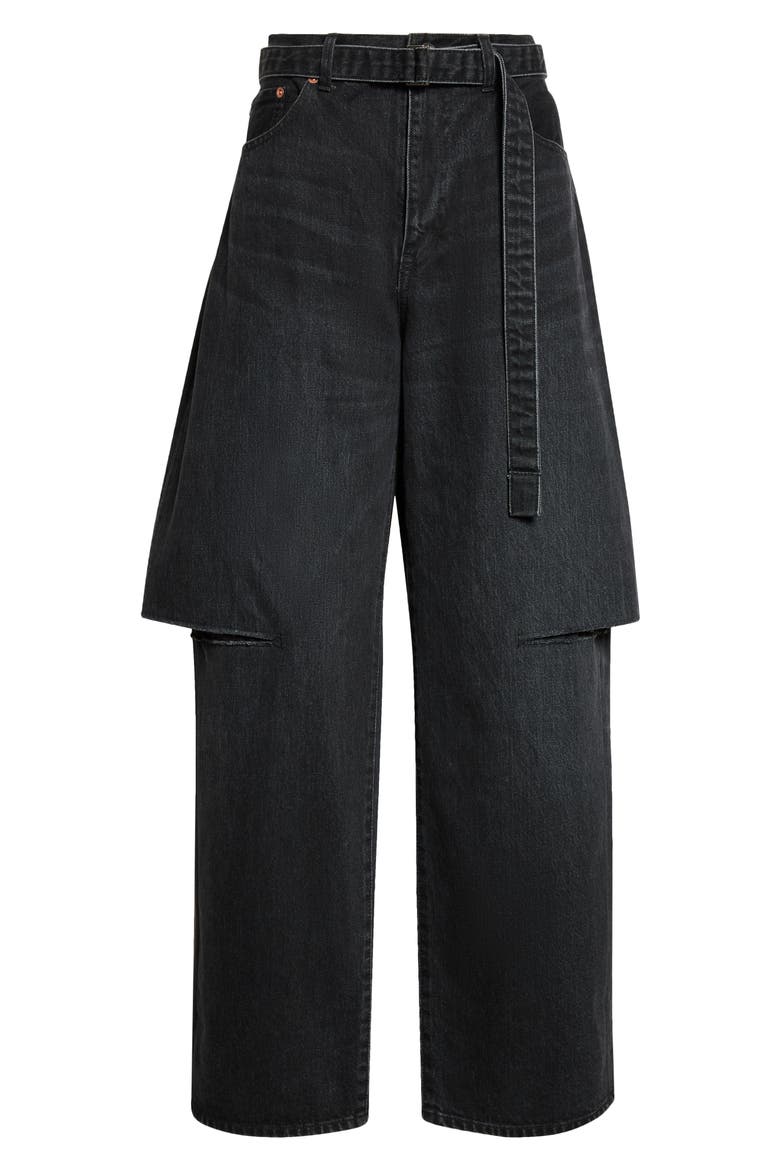 Sliced Belted Denim Jeans, Main, color, BLACK
