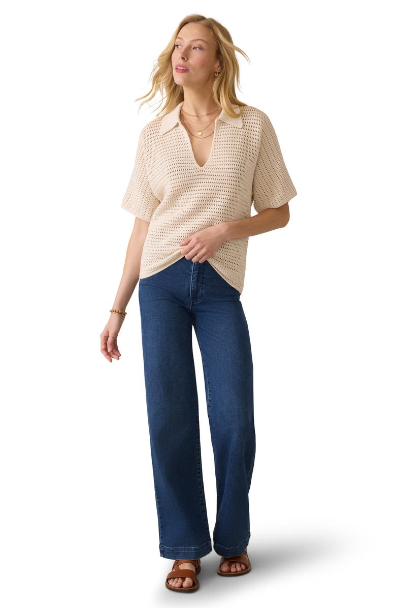 Faherty Seacoast Open Stitch Cotton Polo, Alternate, color, Cream