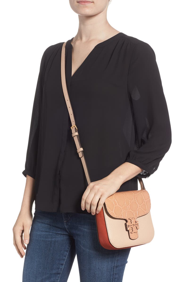 Tory Burch McGraw Croc Embossed Leather Crossbody Bag, Alternate, color,
