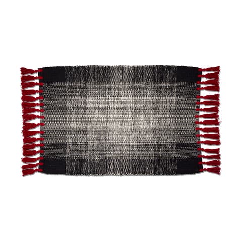 Tessa Black Red Tassels Hand Woven Cotton Indoor Rug
