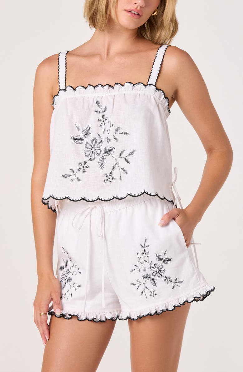 ASTR the Label Sadie Floral Embroidered Linen & Cotton Blend Shorts, Alternate, color, Off White