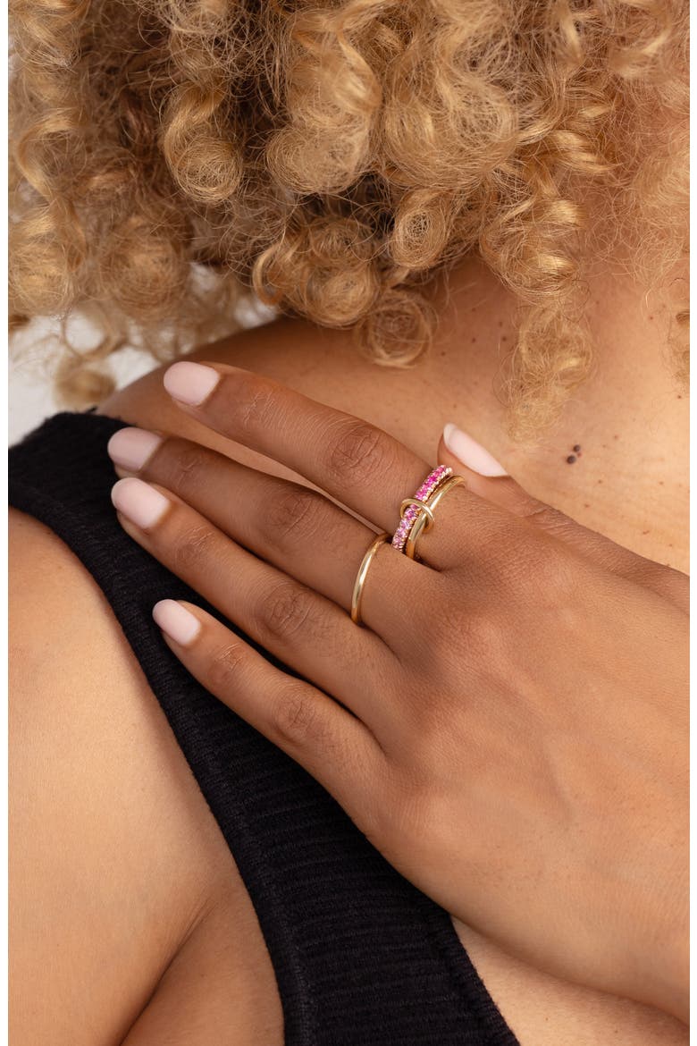 Petunia Ombré Pink Sapphire Linked Ring, Alternate, color, YELLOW GOLD