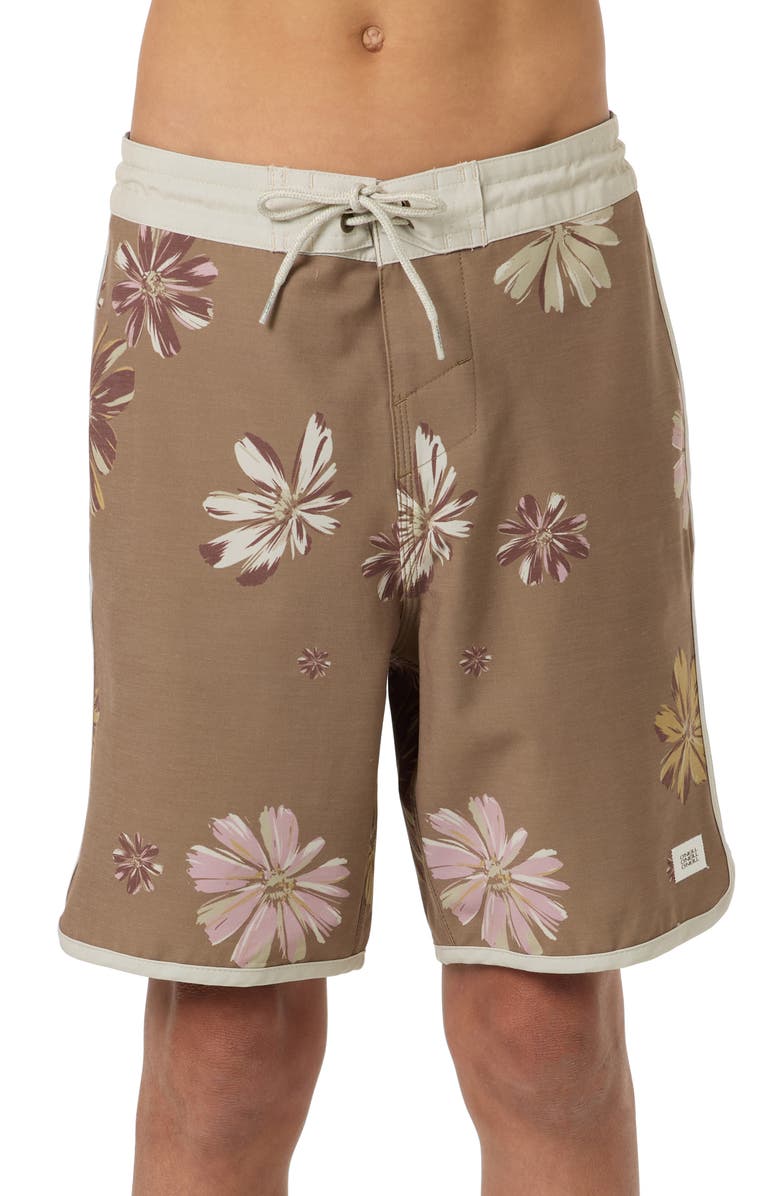 O'Neill Kids' Cruzer Stripe Scallop Board Shorts, Main, color, Dark Khaki