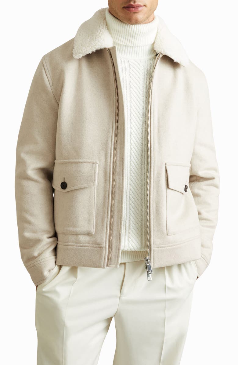 Reiss Andrew Wool Blend Jacket with Faux Shearling Collar, Main, color, 