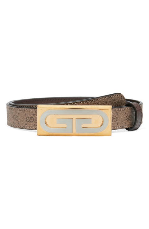 Mini GG Supreme Logo Plaque Leather Belt