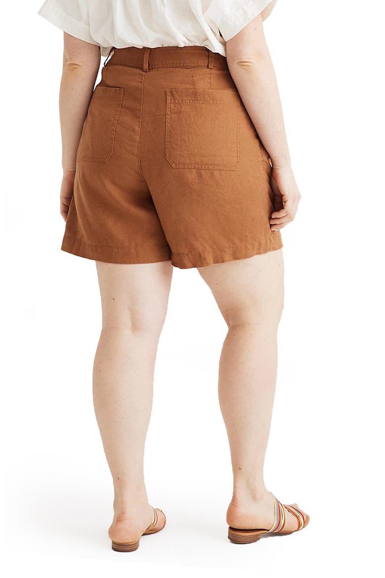 Long Pleated Linen Shorts, Alternate, color, WARM HICKORY