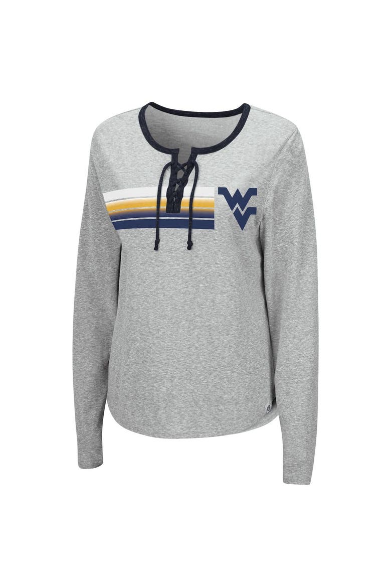Women's Colosseum Heathered Gray West Virginia Mountaineers Sundial Tri-Blend Long Sleeve Lace-Up T-Shirt, Alternate, color, Heather Gray