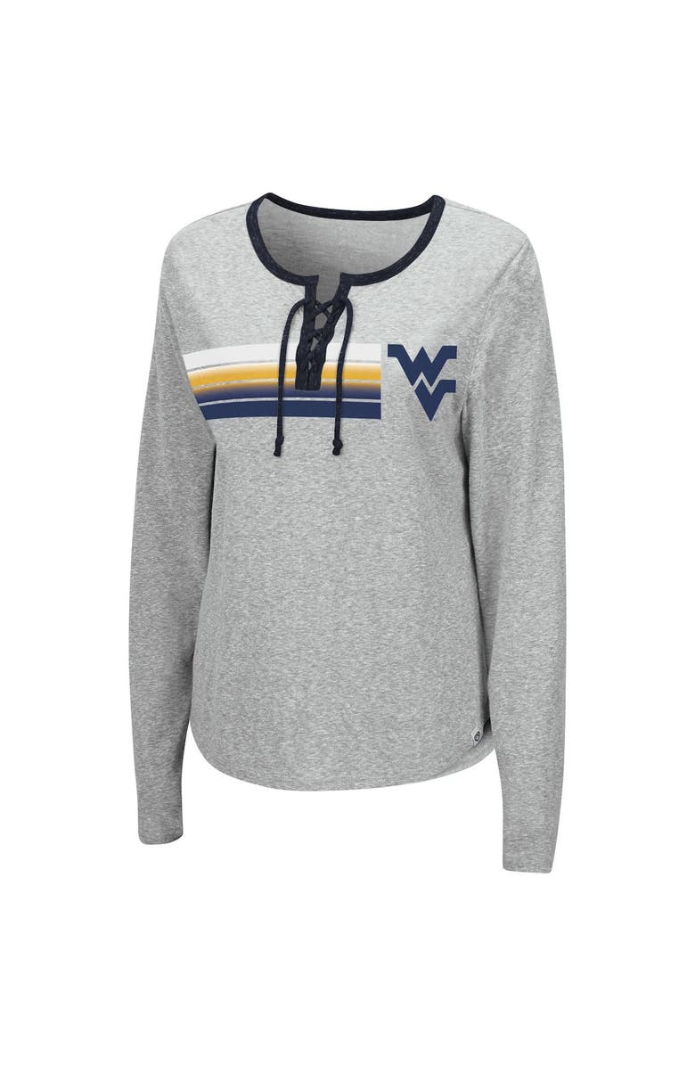 COLOSSEUM Women's Colosseum Heathered Gray West Virginia Mountaineers Sundial Tri-Blend Long Sleeve Lace-Up T-Shirt, Alternate, color, 