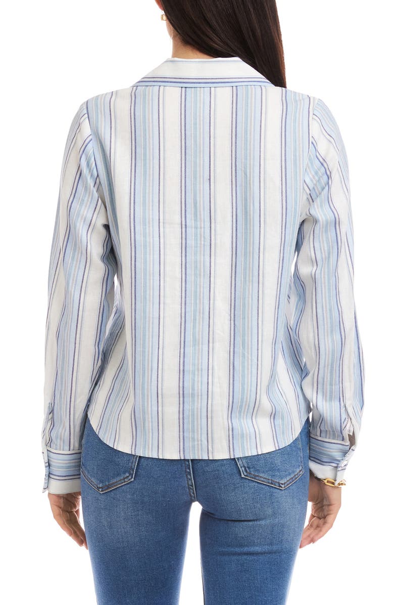 Karen Kane Stripe Linen Blend Lace-Up Popover Shirt, Alternate, color, Stripe
