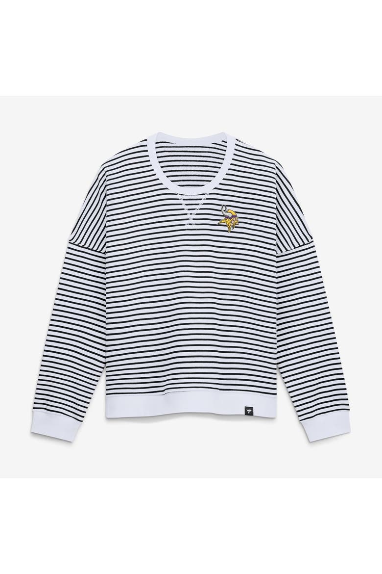 Women's Fanatics White/Black Minnesota Vikings Striped Oversized French Terry Sweatshirt, Main, color, White