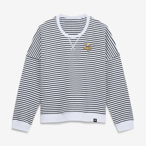 Women's Fanatics White/Black Minnesota Vikings Striped Oversized French Terry Sweatshirt