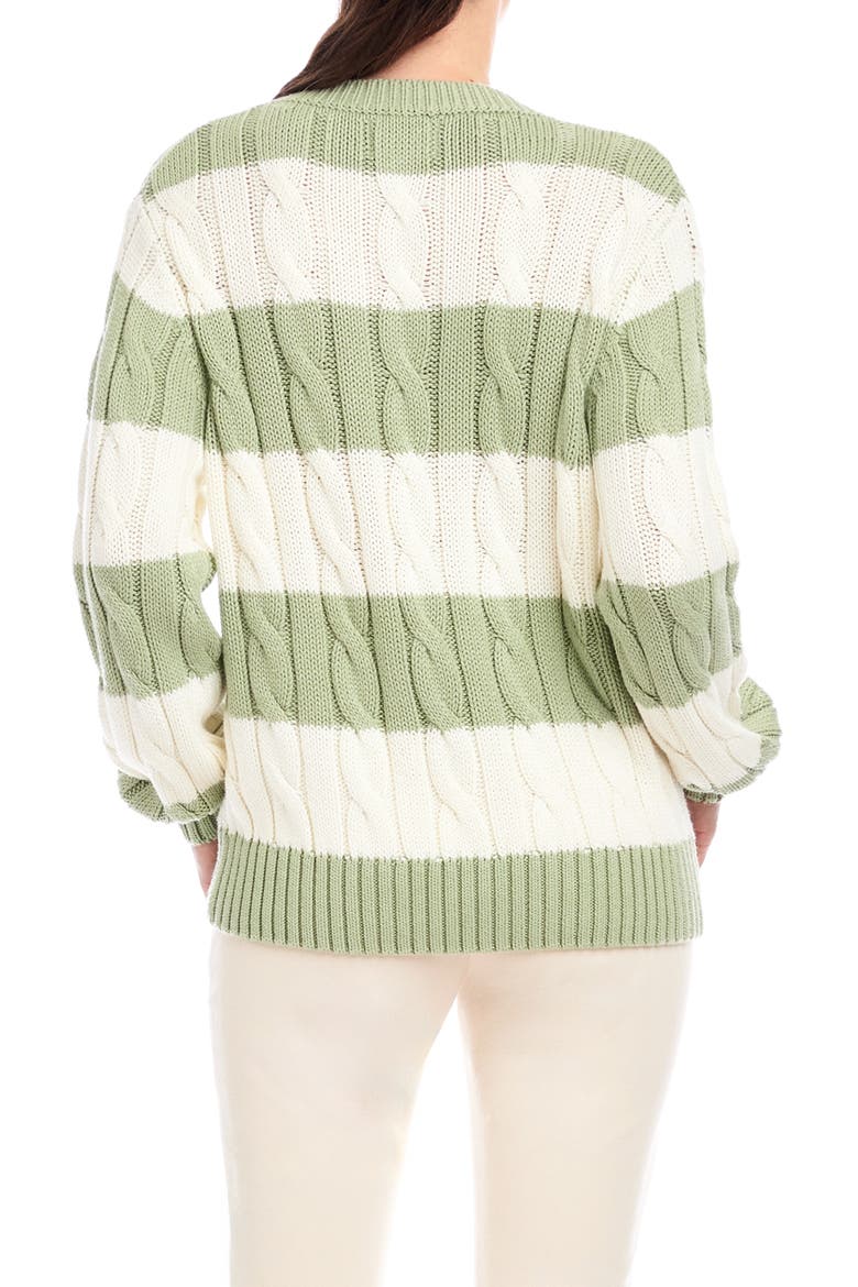 Avalee Stripe Cable Knit Sweater, Alternate, color, SAGE/ CREAM