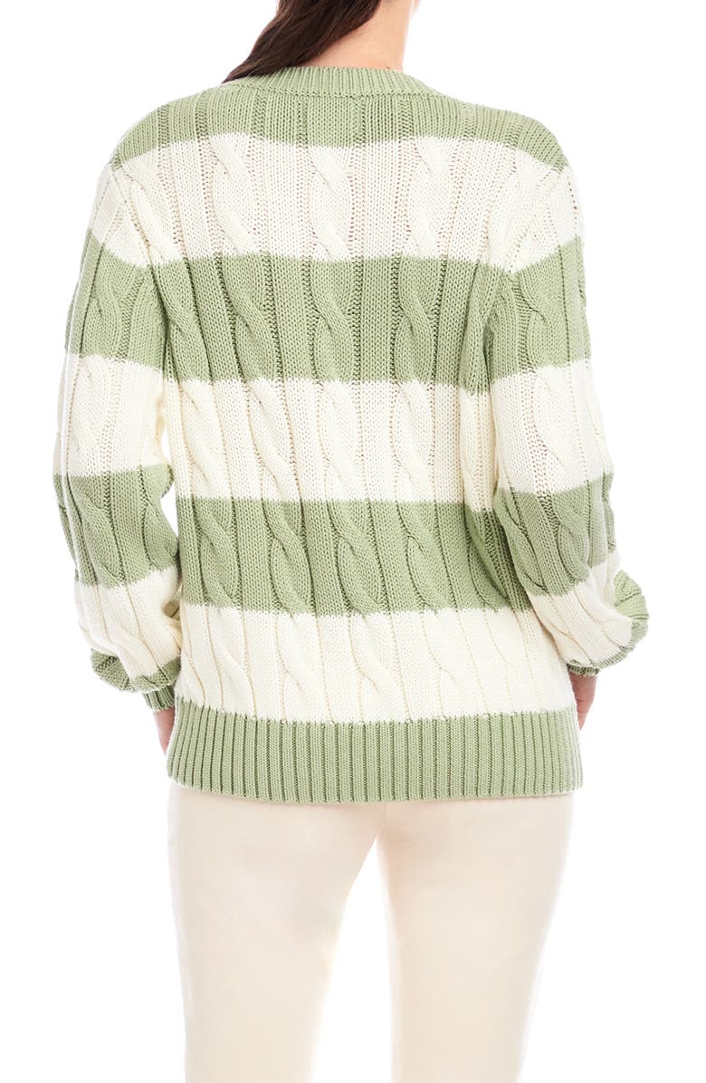 FIFTEEN TWENTY Avalee Stripe Cable Knit Sweater, Alternate, color, Sage/ Cream