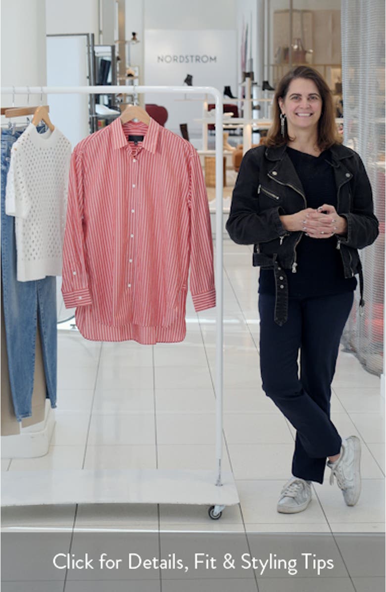 Yorke Stripe High-Low Cotton Poplin Button-Up Shirt, sales video thumbnail