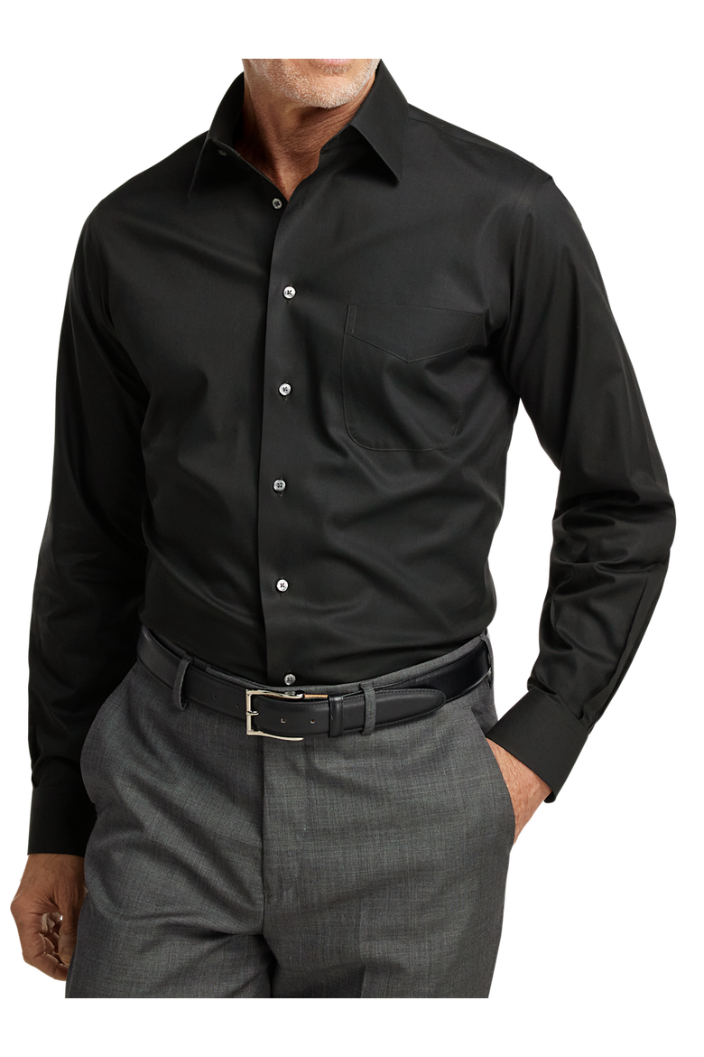 Tailored Fit Non-iron Cotton Pinpoint Solid Point Collar Dress Shirt, Alternate, color, Black