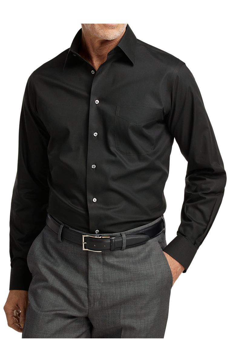 Paul Fredrick Slim Fit Non-iron Cotton Pinpoint Solid Point Collar Dress Shirt, Alternate, color, Black