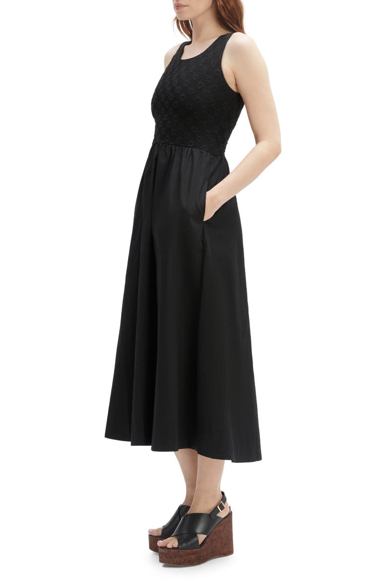 Bryony Lace & Poplin Midi Dress, Alternate, color, BLACK