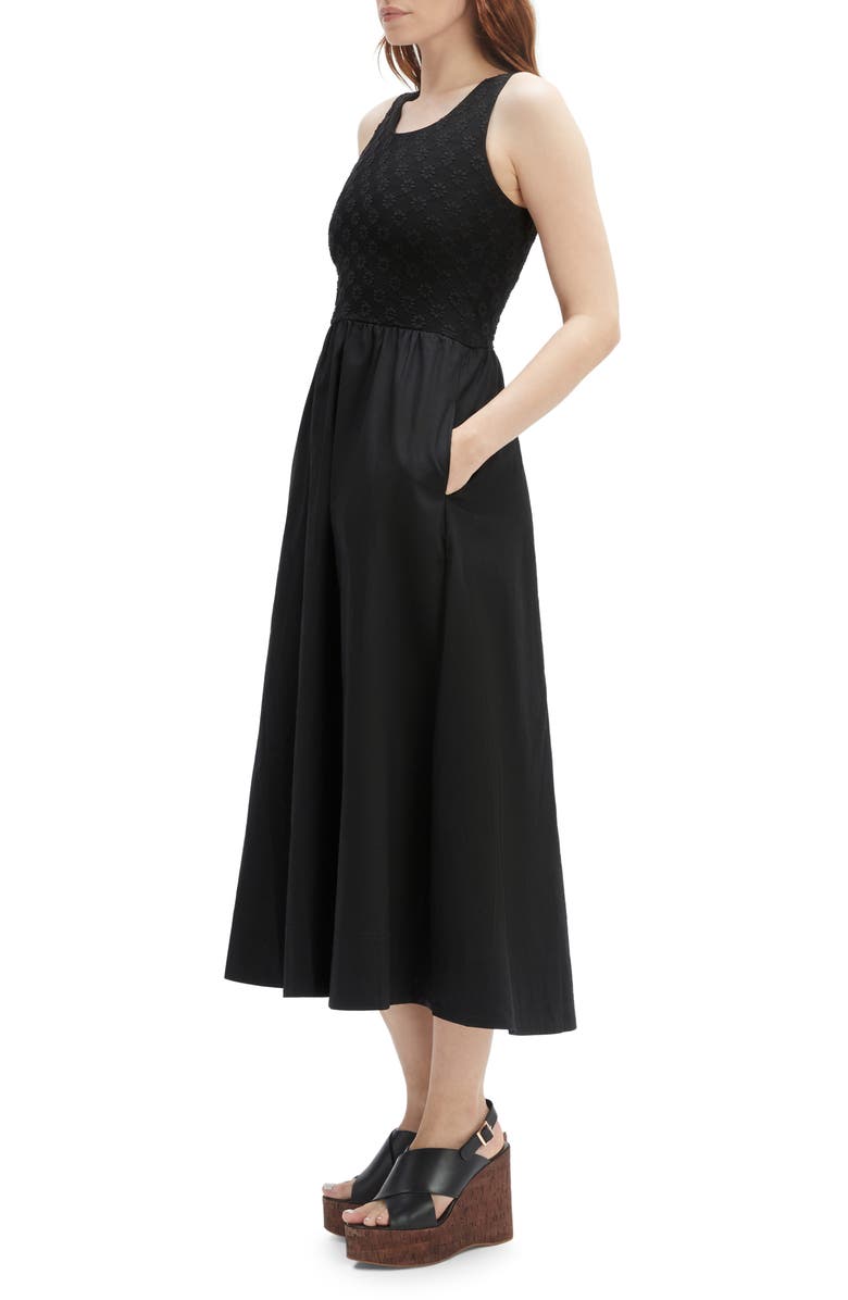 Bardot Bryony Lace & Poplin Midi Dress, Alternate, color, Black