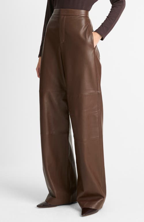 Vince Leather Wide Leg Utility Pants In Walnut