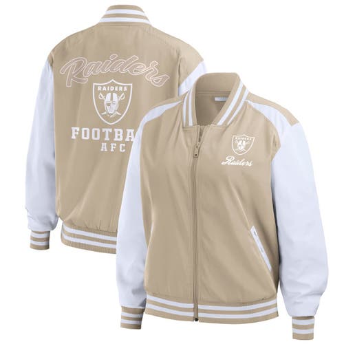 Wear By Erin Andrews Tan Las Vegas Raiders Tonal Full-zip Bomber Jacket In Brown