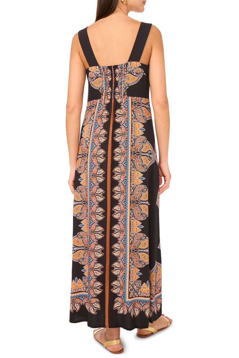 Print Square Neck Sleeveless Maxi Dress, Alternate, color, RICH BLACK