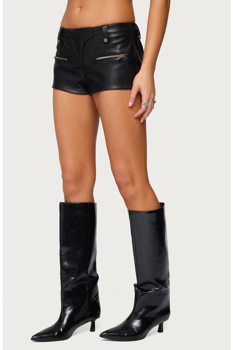Labella Faux Leather Micro Shorts, Alternate, color, BLACK
