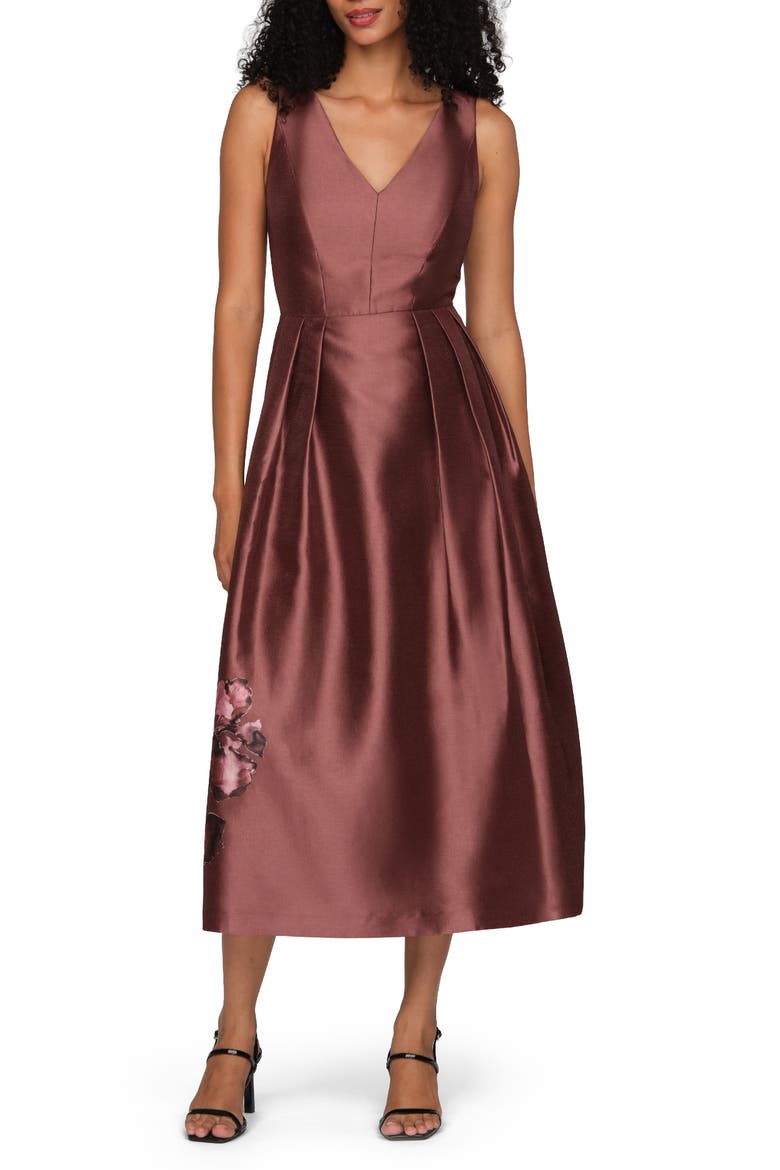 Blakely Floral Print A-Line Dress, Main, color, MOCHA MULTI