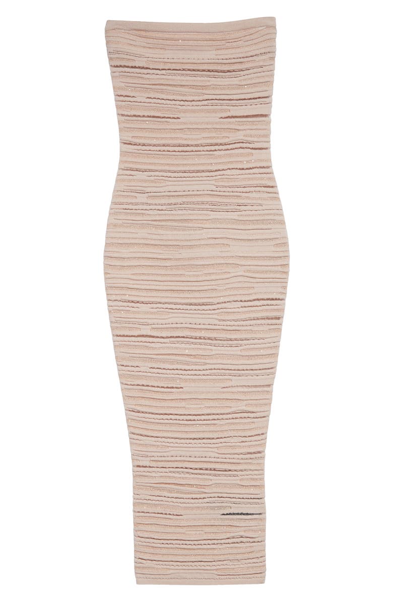 Balmain Textured Stripe Strapless Knit Body-Con Dress, Alternate, color, Beige Multi