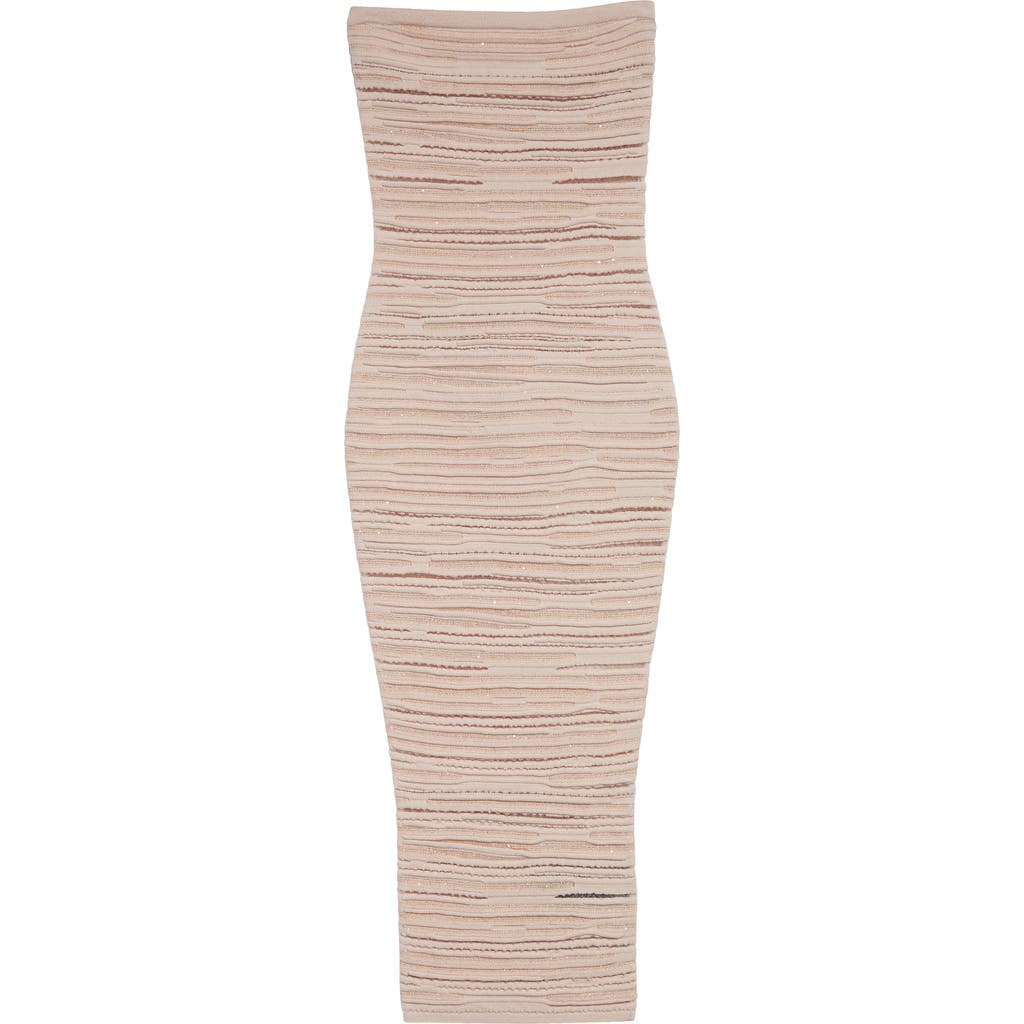 Balmain Textured Stripe Strapless Knit Body-con Dress In Beige Multi