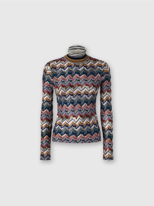 Missoni Chevron Pattern Turtleneck Fitted Sweater In Multi