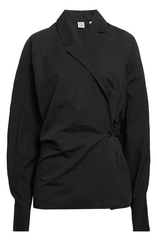Totême Toteme Long Sleeve Organic Cotton & Linen Wrap Top In Black